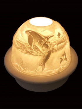 Porcelain Big Whale Candle Dome Light w/Candle Plate